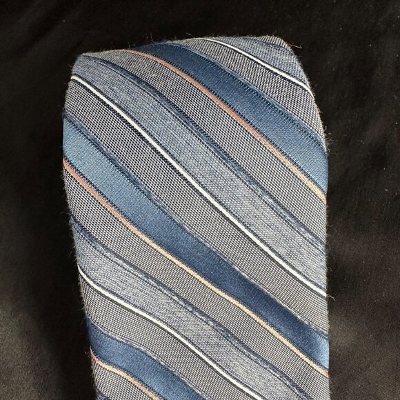 Vintage Van Gogh Blue Striped Necktie 80s 90s Pin Striped - Picture 12 of 16
